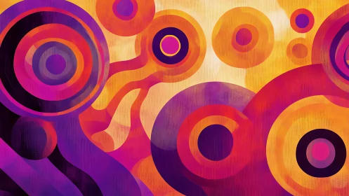 Vibrant concentric circles intersect over warm abstract field