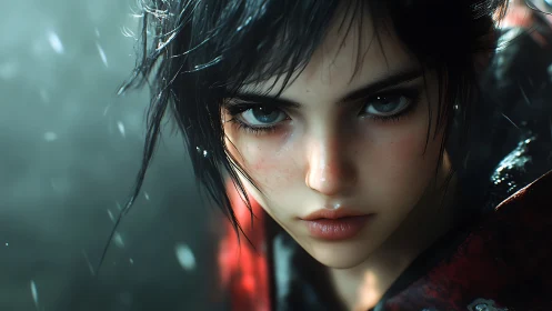 Digital portrait shows intense close-up of young woman face