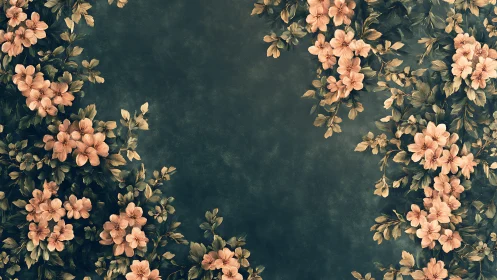 Coral Florals on Deep Teal Background.