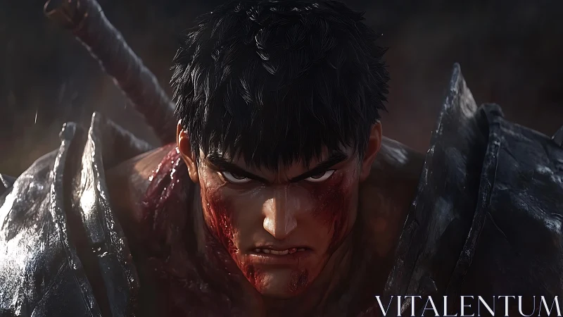 Battle-worn warrior portrait in cinematic digital rendering.