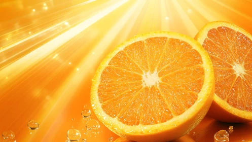 Sunlit orange halves bask in radiant citrus galaxy glow.