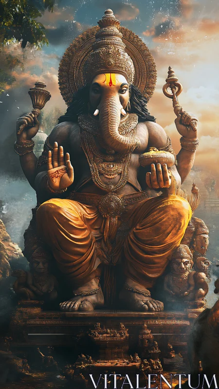 Monumental Ganesha sculpture rendered in luminous digital realism