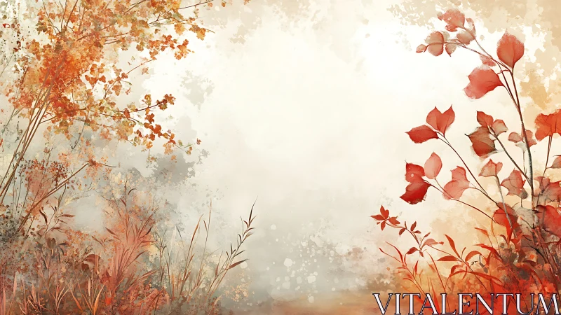 Autumn foliage composition with central negative space field.