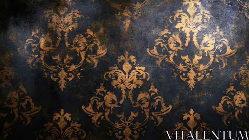 Rich vintage damask pattern glows on a dark textured wall