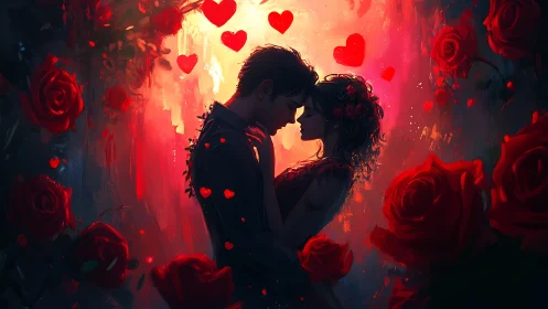 Silhouettes Ignite: Romance Blooms in Radiant Crimson Light.