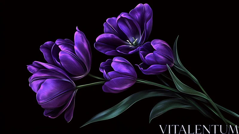 Purple Tulips Against Black: Elegant Digital Florals.