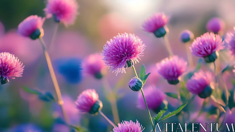 Purple Thistle Flowers Blooming in Shallow Focus Field.