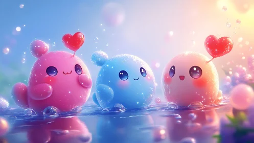 Bubble-Eyed Sweetlings Dancing in Crystalline Dreamscape.