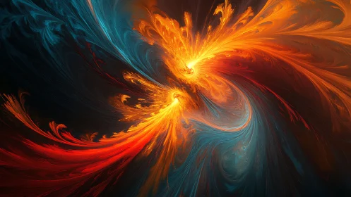 Celestial firestorm swirls where molten suns collide in silence.