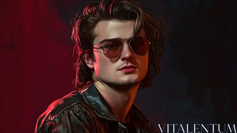 Cinematic digital portrait with red rim lighting and reflective lenses