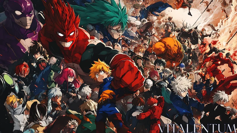 Multicharacter shonen battle tableau with dynamic combat staging.