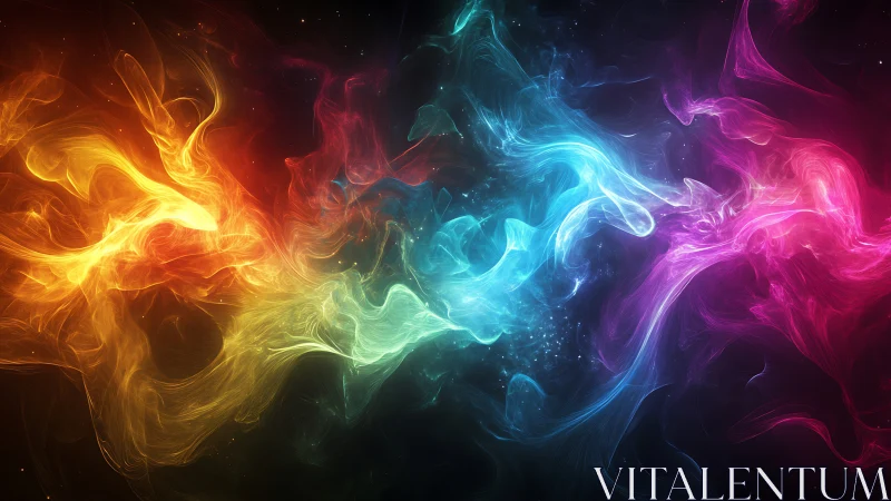 Multicolor energy-like wisps on dark abstract background.