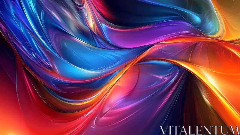 Vibrant fluid ribbons swirl through luminous digital space