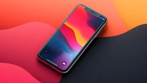 Modern smartphone on abstract colorful background, digital art style.