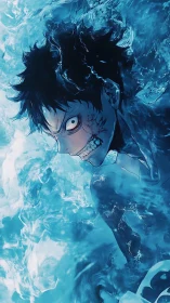 Furious swimmer tears through electric blue stormwater