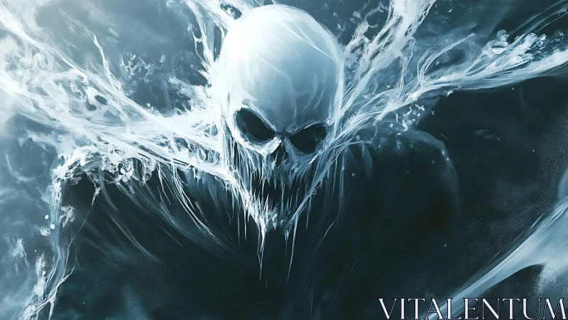 Skull-like spectral figure formed from fluid white streaks.