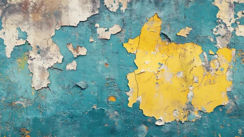 Peeling Yellow and Blue Painted Wall Texture in Urban Decay Style.