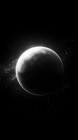 Rendered planet sphere shows illuminated crescent in dark space