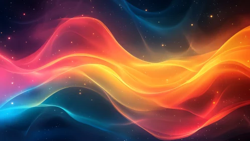 Vibrant cosmic light waves flowing through starry space.