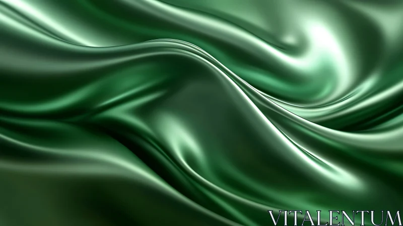 Emerald satin folds forming fluid abstract surface.