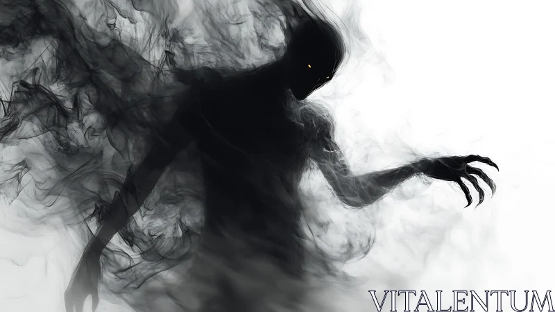 Shadowy humanoid figure emerges from swirling black smoke