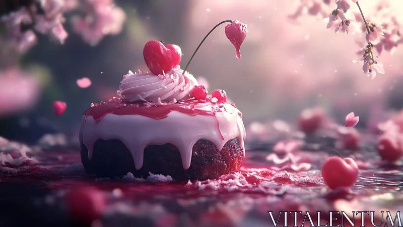 Anthropomorphic Pastry with Heart-Shaped Cherries and Translucent Glaze.