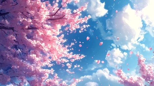 Blossom-kissed sky where drifting petals paint the wind.