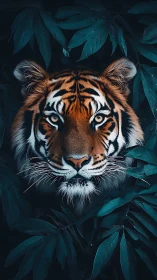 Midnight jungle monarch staring through teal whispers.