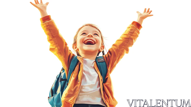 Joyful Child Celebrating with Arms Raised High.