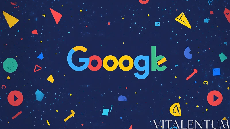 Playful multicolor wordmark on deep blue space field.