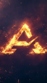 Fiery Triangle Symbol Against Dark Exploding Background