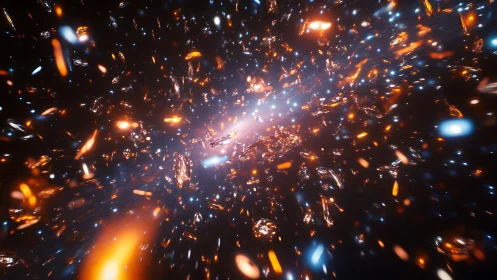 Glowing cosmic shards swirling through a dreamy starfield.