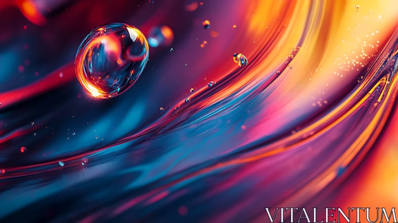 Glowing liquid waves cradle a single radiant floating droplet.