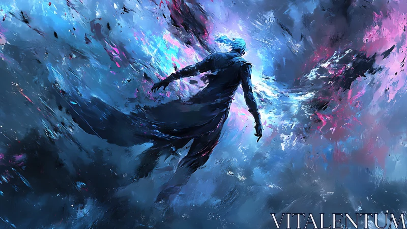 Starlit wanderer slips between storms of neon and night