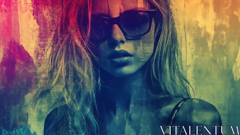 Woman with sunglasses rendered in high contrast neon colors