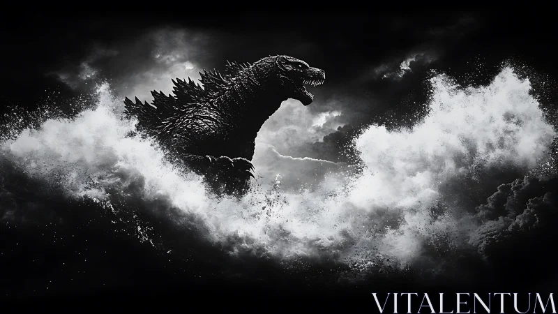 Storm-lashed sea crowns a roaring titan in monochrome fury