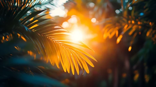 Sunlit palm fronds quietly trade secrets with the dawn