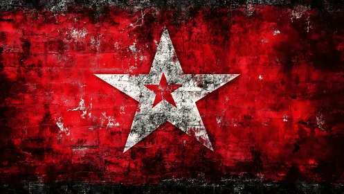 Weathered red wall lets a rebellious white star blaze loud