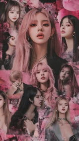 Layered pink portraits in expressive digital collage style.