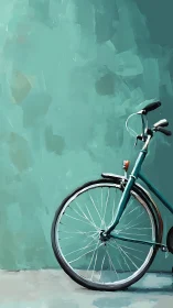 Turquoise Bicycle Against Textured Wall.