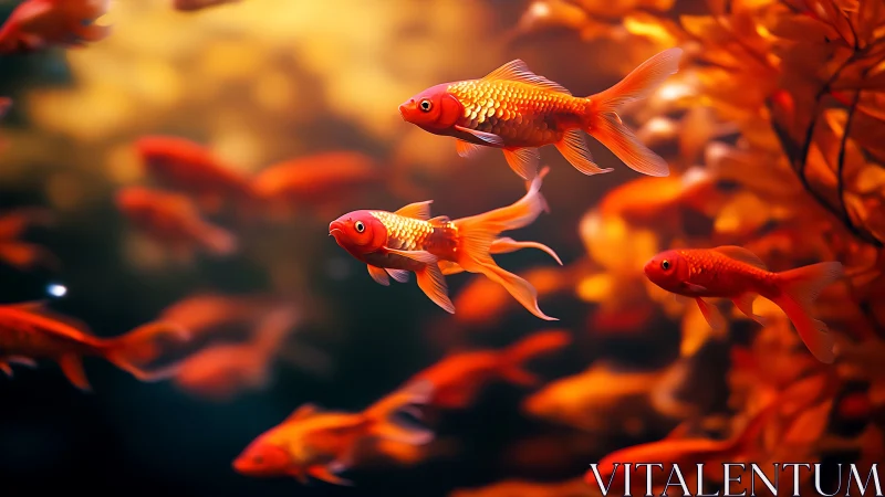 Goldfish drift like tiny comets through a molten garden