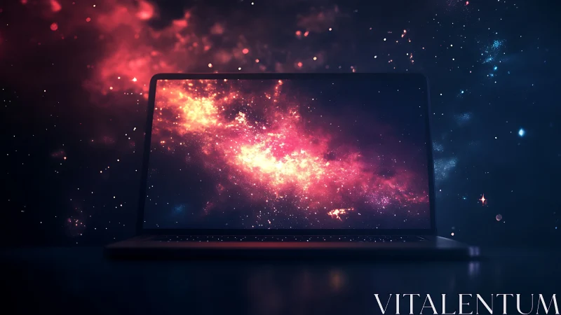 Laptop screen displays composite nebula against dark backdrop