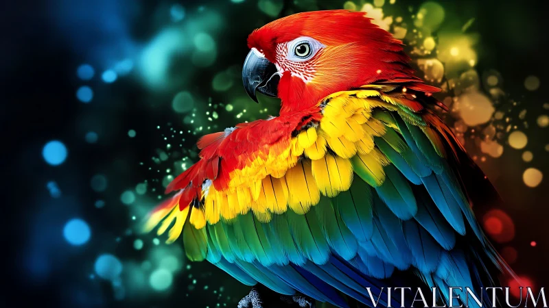Vibrant Scarlet Macaw in Colorful Abstract Digital Art Style.