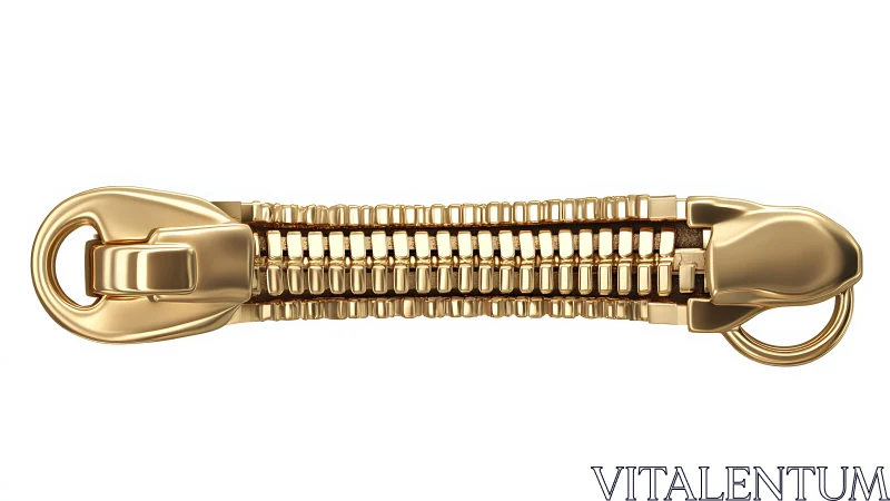 Gold zipper pull closeup against clean white background.