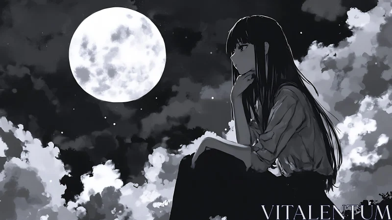 Moonlit daydreamer perched in a hush of silver clouds.