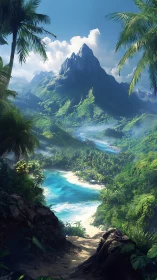 Tropical Island Paradise Valley with Mountain Peak