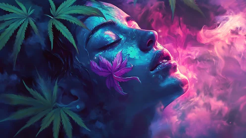 Dreamy neon portrait wrapped in glowing floral haze.