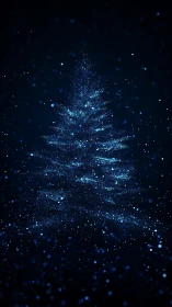 Luminous particle Christmas tree on deep midnight background.
