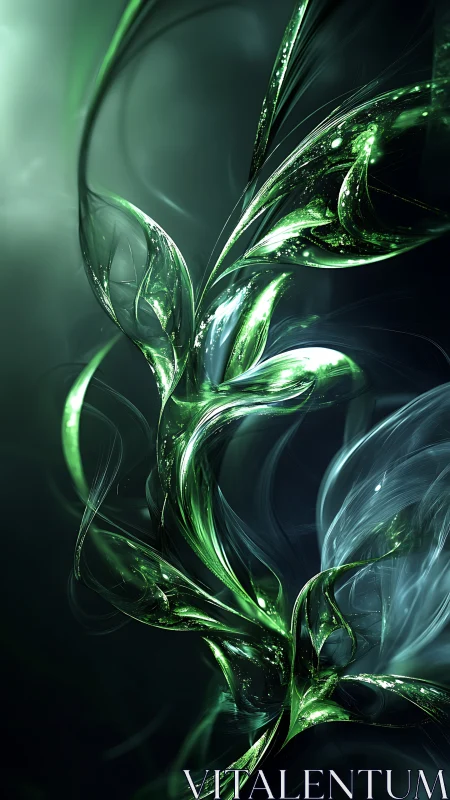 Bioluminescent fractal tendrils form translucent green energy vines