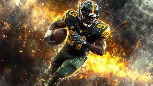 Dynamic football runner rendered with explosive motion effects